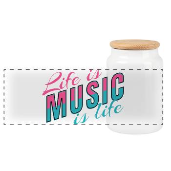 Life Is Music Is Life Statement für Musiker - Panorama Keksdose mit Holzdeckel - Weiß - Vorne