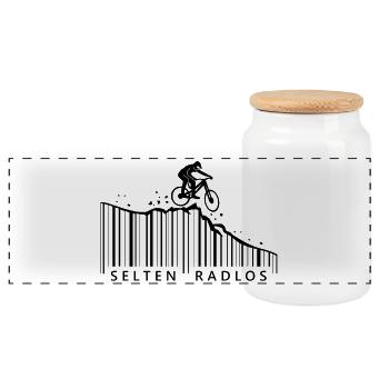 selten radlos barcode downhill mountainbike - Panorama Keksdose mit Holzdeckel - Weiß - Vorne