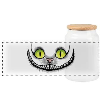 Chat noir sourit dans le noir - Boîte à biscuits avec couvercle en bois - blanc - Devant
