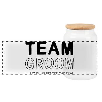 Team Groom - Panoramic Cookie Jar with Wooden Lid - white - Front