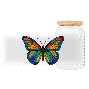Colorful mosaic butterfly - Panoramic Cookie Jar with Wooden Lid - white - Front