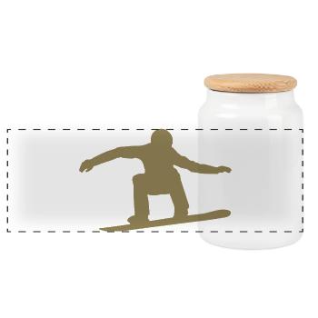Snowboarder Silhouette Winter Sport Schnee - Panorama Keksdose mit Holzdeckel - Weiß - Vorne