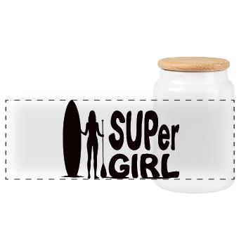 SUPer Fille avec Stand Up Paddle SUP Design - Boîte à biscuits avec couvercle en bois - blanc - Devant