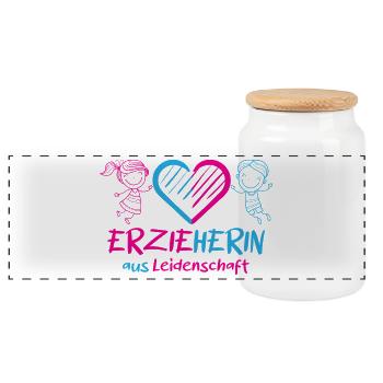 Educator Kindergarten Kita Profession Kindergarten Teacher - Panoramic Cookie Jar with Wooden Lid - white - Front