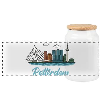 City skyline of Rotterdam in Dockland style - Panoramic Cookie Jar with Wooden Lid - white - Front