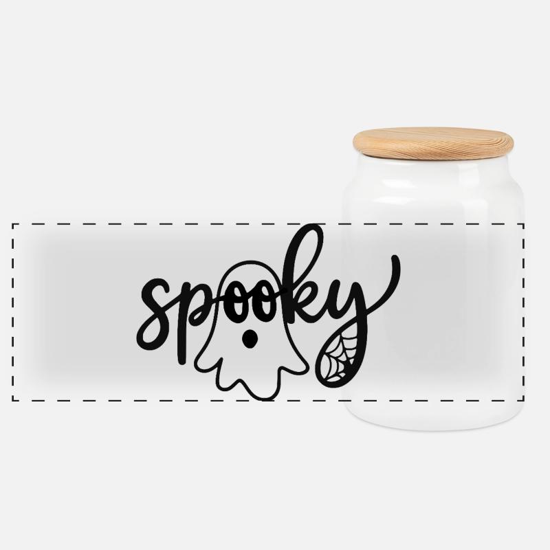 Spooky Ghost – Lustiger Halloween Geist  - Panorama Keksdose mit Holzdeckel - Weiß