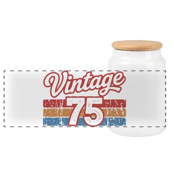 Vintage 75 Retro Design 70er Jahre - Panorama Keksdose mit Holzdeckel - Weiß - Vorne
