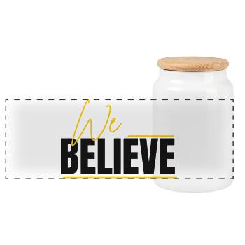 We Believe Lettering - Panoramic Cookie Jar with Wooden Lid - white - Front