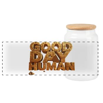 Good day, Human – Alien Humor in Hieroglyphics - Panoramic Cookie Jar with Wooden Lid - white - Front