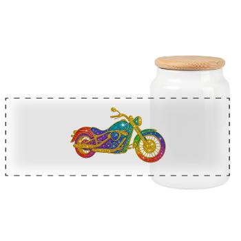 Glittering rainbow motorcycle - Panoramic Cookie Jar with Wooden Lid - white - Front