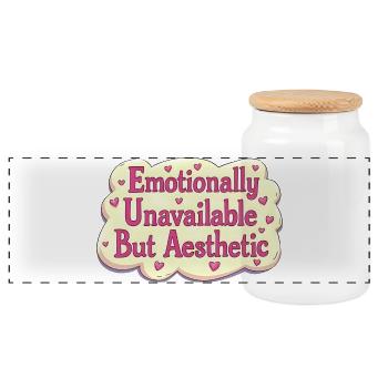 Emotionally Unavailable Retro Aesthetic - Panoramic Cookie Jar with Wooden Lid - white - Front