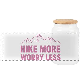 Hike More Worry Less – Outdoor Adventure Quote - Panoramic Cookie Jar with Wooden Lid - white - Front