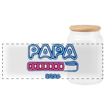 Dad-to-be 2026 Gift Baby Announcement - Panoramic Cookie Jar with Wooden Lid - white - Front