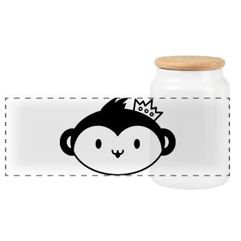 Couronne de singe - Tête de singe mignonne avec couronne - Boîte à biscuits avec couvercle en bois - blanc - Devant