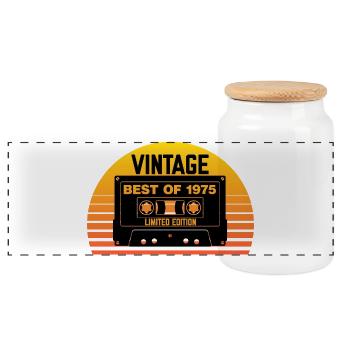Retro Vintage 1975 Limited Edition Cassette - Panoramic Cookie Jar with Wooden Lid - white - Front
