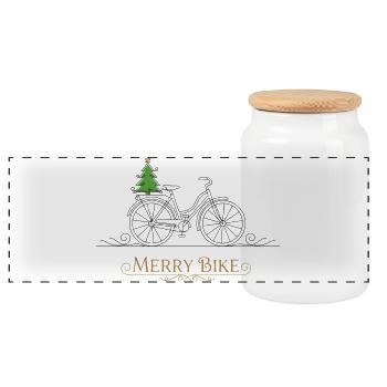 Arbre de Noël joyeux vélo - Boîte à biscuits avec couvercle en bois - blanc - Devant
