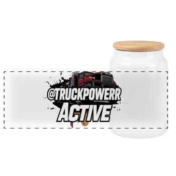 TruckPower Active Bold Truck Motif - Panoramic Cookie Jar with Wooden Lid - white - Front
