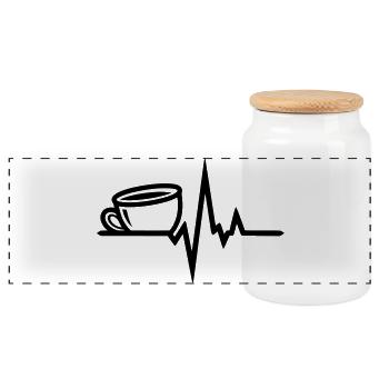 Coffee Heartbeat – Coffee Lover Lineart Design - Panoramic Cookie Jar with Wooden Lid - white - Front