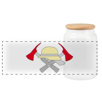 Volunteer Fire Brigade Symbolic Motif - Panoramic Cookie Jar with Wooden Lid - white - Front