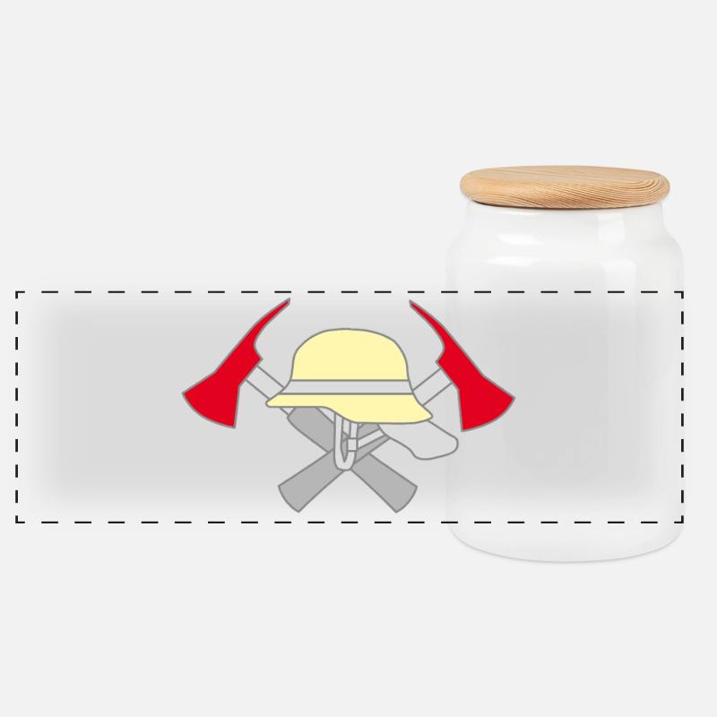Freiwillige Feuerwehr Symbolmotiv - Panorama Keksdose mit Holzdeckel - Weiß