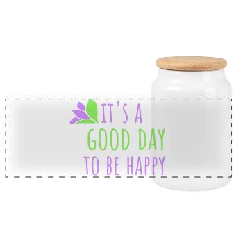 Bonjour sois heureux Motivation positive Dire bonheur - Boîte à biscuits avec couvercle en bois - blanc - Devant
