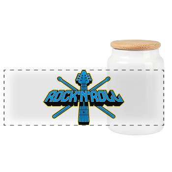 Rock'n'Roll Guitar and Drumsticks 3D Logo - Panoramic Cookie Jar with Wooden Lid - white - Front