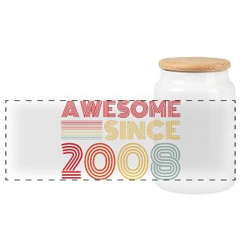 Vintage 2008 Retro Birthday Gift 2008 - Panoramic Cookie Jar with Wooden Lid - white - Front
