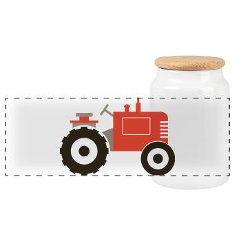 Vintage-Traktor - Panorama Keksdose mit Holzdeckel - Weiß - Vorne
