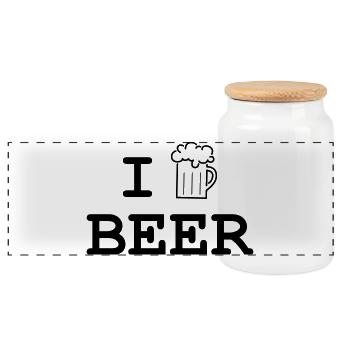 I like beer / Alcohol - Panoramic Cookie Jar with Wooden Lid - white - Front