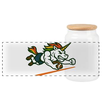Einhorn-Fußball-Maskottchen-Design Power Runner - Panorama Keksdose mit Holzdeckel - Weiß - Vorne