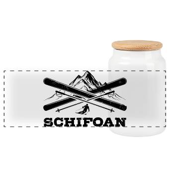 Schifoan | Après ski, winter sports, ski holidays - Panoramic Cookie Jar with Wooden Lid - white - Front