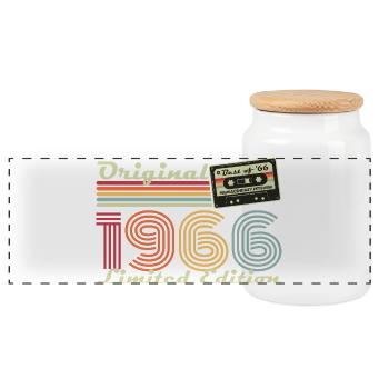 Original 1966 Vintage Vintage Birthday Retro - Panoramic Cookie Jar with Wooden Lid - white - Front