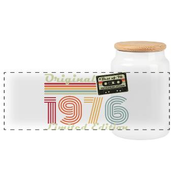 Original 1976 Vintage Vintage Birthday Retro - Panoramic Cookie Jar with Wooden Lid - white - Front