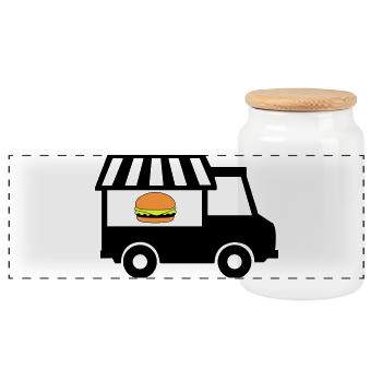 food truck de rue - Boîte à biscuits avec couvercle en bois - blanc - Devant
