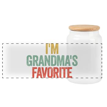 Favorite Grandchild Funny I'm Grandma's Favorite - Panoramic Cookie Jar with Wooden Lid - white - Front