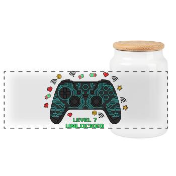 Level 7 Unlocked Gamer Controller - Panorama Keksdose mit Holzdeckel - Weiß - Vorne