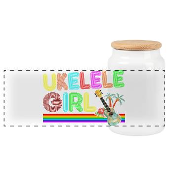 Hawaiian Ukulele Uke Retro 70s - Panorama Keksdose mit Holzdeckel - Weiß - Vorne