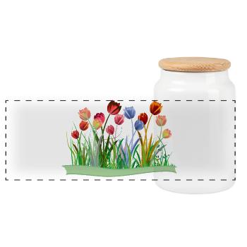 Tulipes colorées et imaginatives sur la prairie printanière - Boîte à biscuits avec couvercle en bois - blanc - Devant
