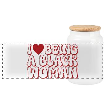 Motif de lettre bulle de femme noire fière - Boîte à biscuits avec couvercle en bois - blanc - Devant