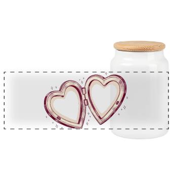 Double heart connection - Panoramic Cookie Jar with Wooden Lid - white - Front