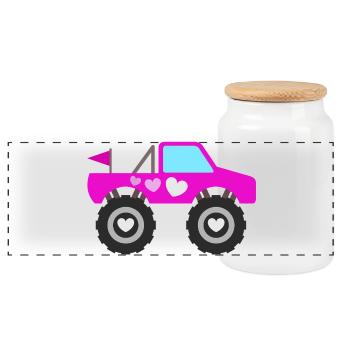 Monster Truck Rose - Boîte à biscuits avec couvercle en bois - blanc - Devant