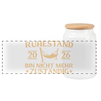 Ruhestand 2026 Abschiedsgeschenk Rente - Panorama Keksdose mit Holzdeckel - Weiß - Vorne