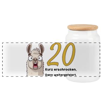 20th birthday – briefly frightened, then celebrated - Panoramic Cookie Jar with Wooden Lid - white - Front