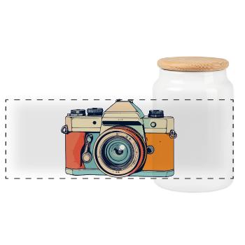 Appareil photo reflex rétro Illustration d’appareil photo - Boîte à biscuits avec couvercle en bois - blanc - Devant