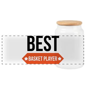 Super Basketball Player - Basketball - Panoramic Cookie Jar with Wooden Lid - white - Front