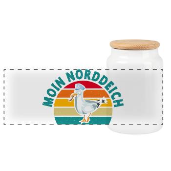 North Sea Holiday MOIN NORDDEICH Funny - Panoramic Cookie Jar with Wooden Lid - white - Front