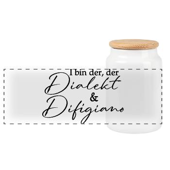 Dialekt und Difigiano - Bayrisch Wortspiel  - Panorama Keksdose mit Holzdeckel - Weiß - Vorne