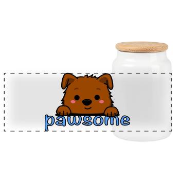 Pawsome! - Panoramic Cookie Jar with Wooden Lid - white - Front
