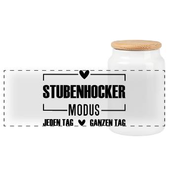 Im Stubenhocker Modus jeden Tag den ganzen Tag - Panorama Keksdose mit Holzdeckel - Weiß - Vorne