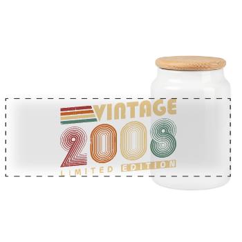 Vintage 2008 Vintage Birthday Gift - Panoramic Cookie Jar with Wooden Lid - white - Front